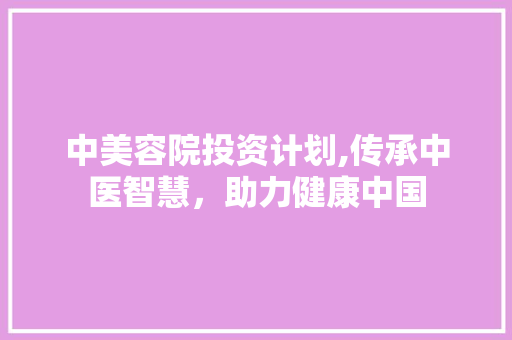 中美容院投资计划,传承中医智慧，助力健康中国