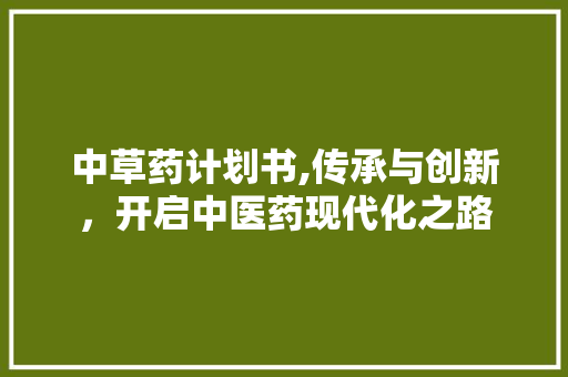 中草药计划书,传承与创新，开启中医药现代化之路