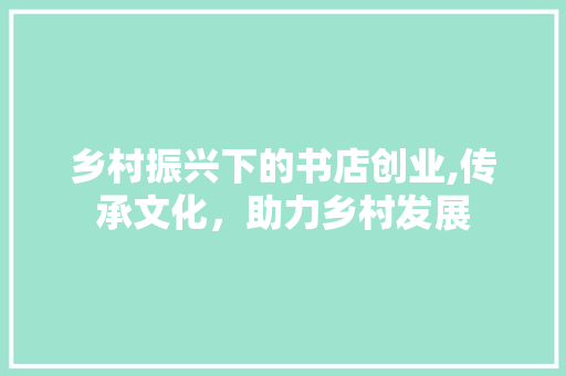 乡村振兴下的书店创业,传承文化，助力乡村发展