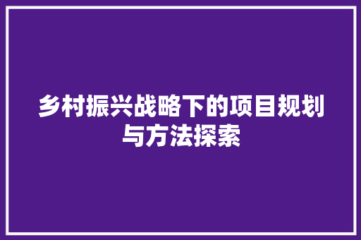 乡村振兴战略下的项目规划与方法探索