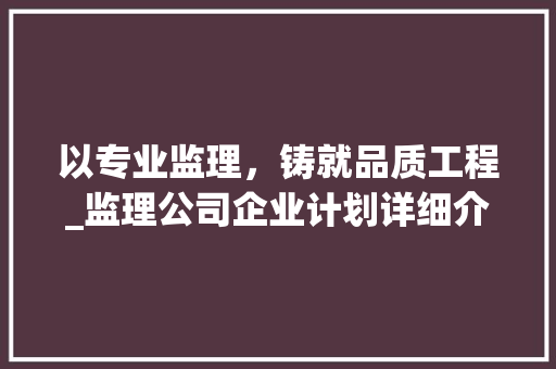 以专业监理，铸就品质工程_监理公司企业计划详细介绍 会议纪要范文