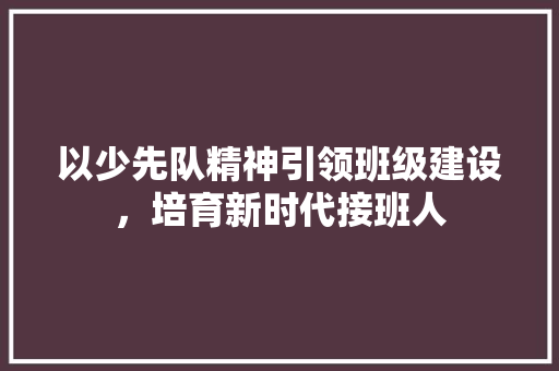 以少先队精神引领班级建设，培育新时代接班人