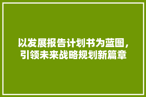 以发展报告计划书为蓝图，引领未来战略规划新篇章