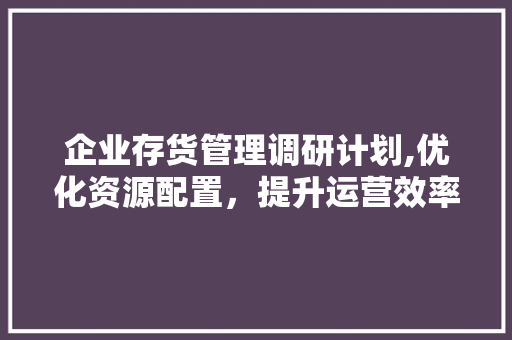 企业存货管理调研计划,优化资源配置，提升运营效率