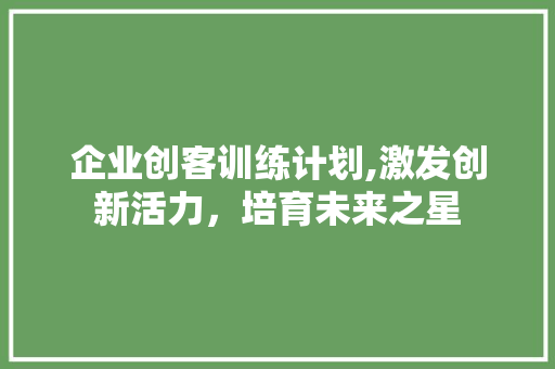 企业创客训练计划,激发创新活力，培育未来之星