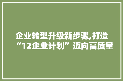 企业转型升级新步骤,打造“12企业计划”迈向高质量发展 致辞范文