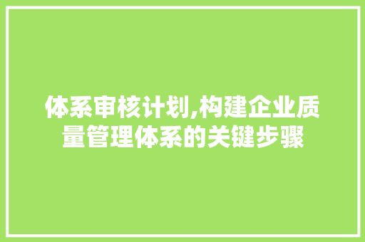 体系审核计划,构建企业质量管理体系的关键步骤