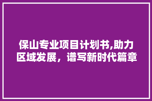 保山专业项目计划书,助力区域发展，谱写新时代篇章