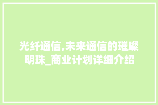 光纤通信,未来通信的璀璨明珠_商业计划详细介绍