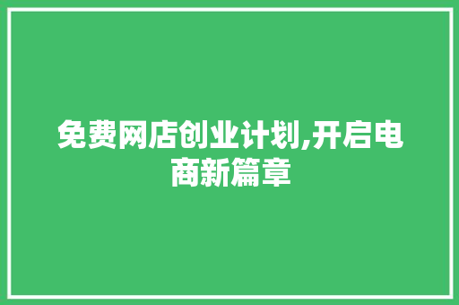 免费网店创业计划,开启电商新篇章