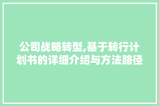 公司战略转型,基于转行计划书的详细介绍与方法路径