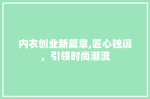 内衣创业新篇章,匠心独运，引领时尚潮流