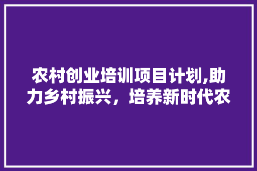 农村创业培训项目计划,助力乡村振兴，培养新时代农民企业家