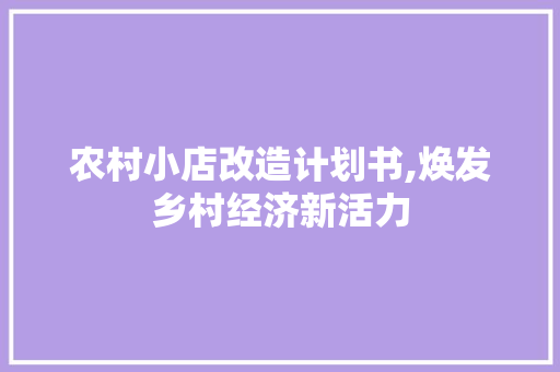 农村小店改造计划书,焕发乡村经济新活力