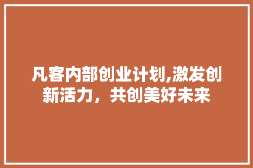 凡客内部创业计划,激发创新活力，共创美好未来