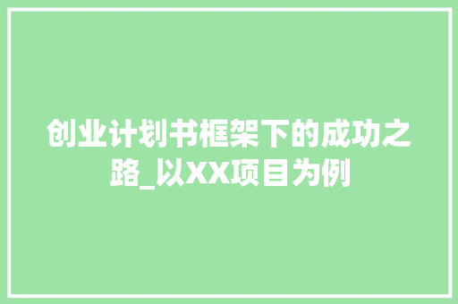 创业计划书框架下的成功之路_以XX项目为例