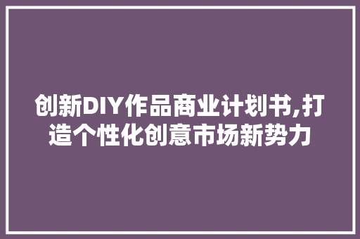 创新DIY作品商业计划书,打造个性化创意市场新势力