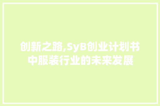 创新之路,SyB创业计划书中服装行业的未来发展