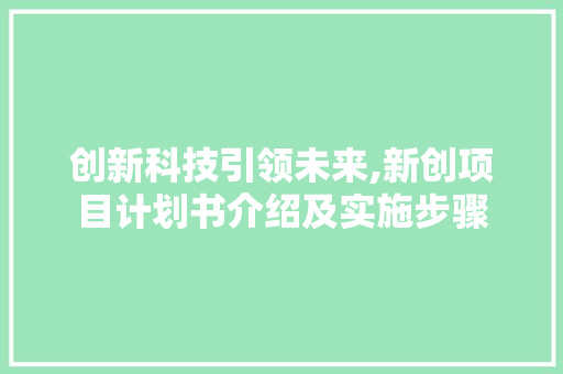 创新科技引领未来,新创项目计划书介绍及实施步骤