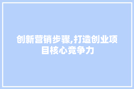 创新营销步骤,打造创业项目核心竞争力