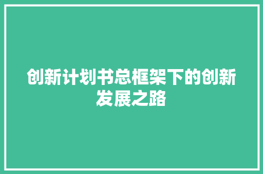 创新计划书总框架下的创新发展之路