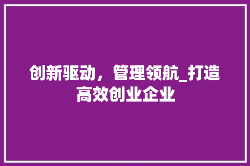 创新驱动，管理领航_打造高效创业企业