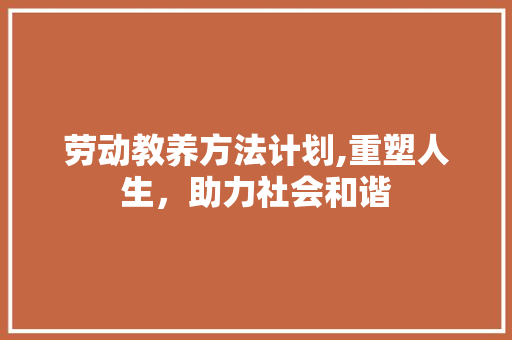 劳动教养方法计划,重塑人生，助力社会和谐