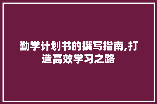 勤学计划书的撰写指南,打造高效学习之路