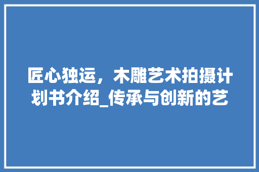 匠心独运，木雕艺术拍摄计划书介绍_传承与创新的艺术之旅