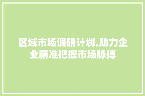 区域市场调研计划,助力企业精准把握市场脉搏