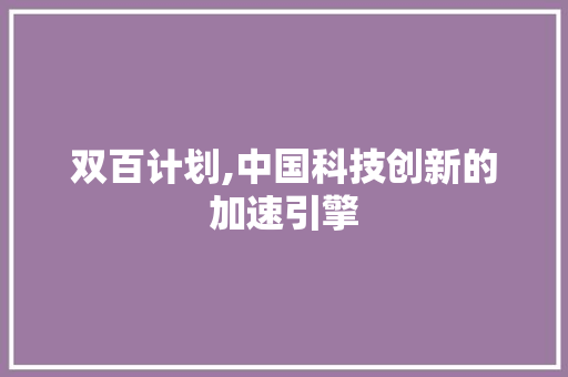 双百计划,中国科技创新的加速引擎 申请书范文