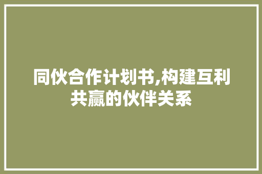 同伙合作计划书,构建互利共赢的伙伴关系