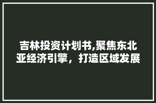 吉林投资计划书,聚焦东北亚经济引擎，打造区域发展新格局