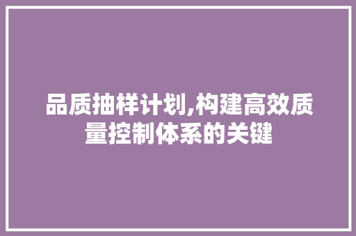 品质抽样计划,构建高效质量控制体系的关键