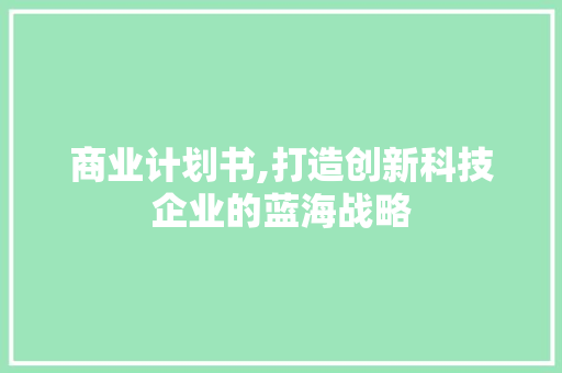 商业计划书,打造创新科技企业的蓝海战略