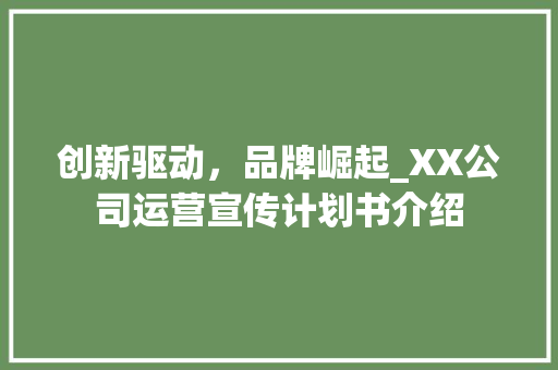 创新驱动，品牌崛起_XX公司运营宣传计划书介绍