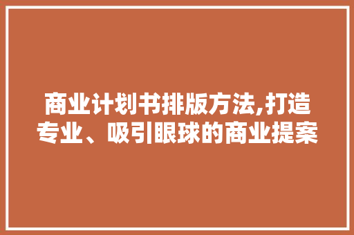 商业计划书排版方法,打造专业、吸引眼球的商业提案