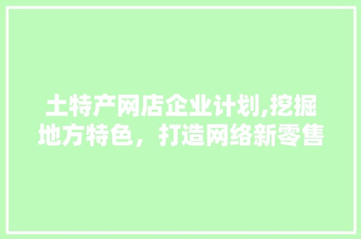 土特产网店企业计划,挖掘地方特色，打造网络新零售生态