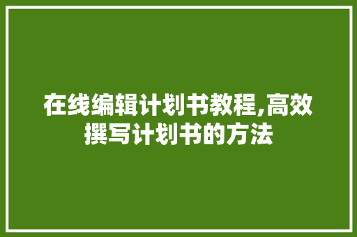 在线编辑计划书教程,高效撰写计划书的方法