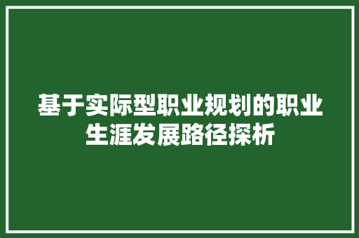 基于实际型职业规划的职业生涯发展路径探析