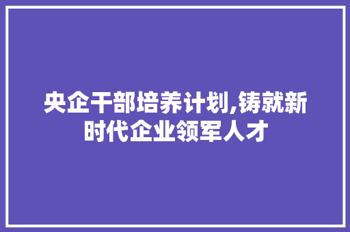 央企干部培养计划,铸就新时代企业领军人才