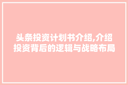 头条投资计划书介绍,介绍投资背后的逻辑与战略布局