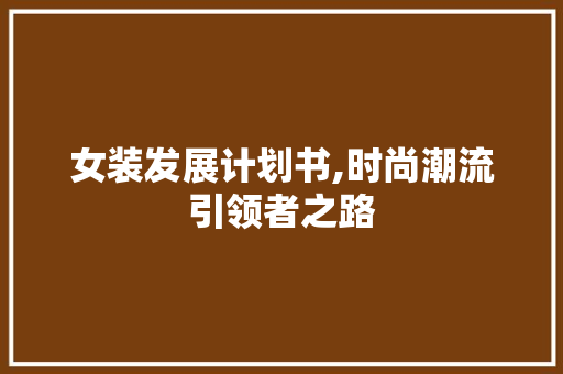 女装发展计划书,时尚潮流引领者之路