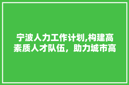 宁波人力工作计划,构建高素质人才队伍，助力城市高质量发展