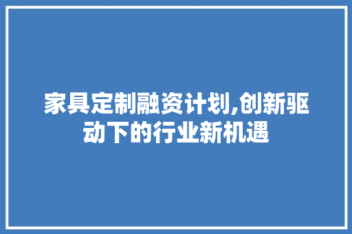 家具定制融资计划,创新驱动下的行业新机遇