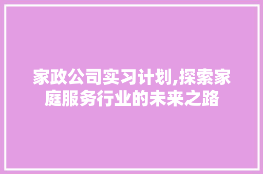 家政公司实习计划,探索家庭服务行业的未来之路