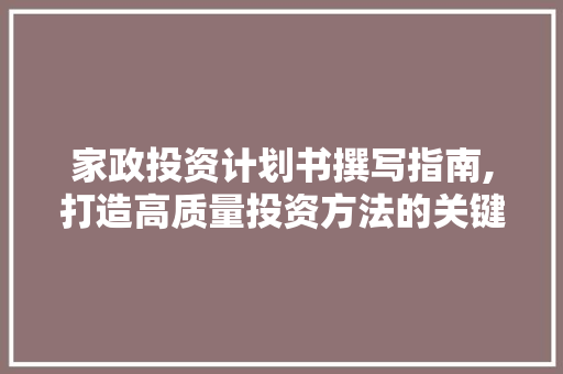 家政投资计划书撰写指南,打造高质量投资方法的关键步骤