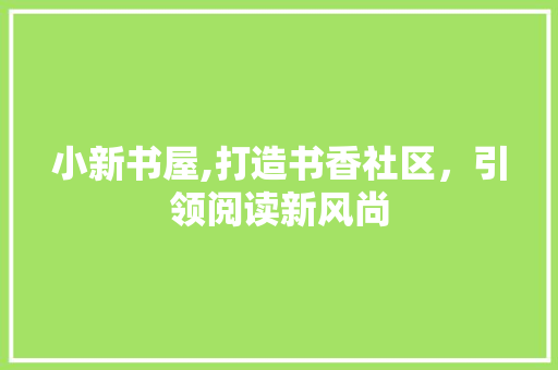 小新书屋,打造书香社区，引领阅读新风尚