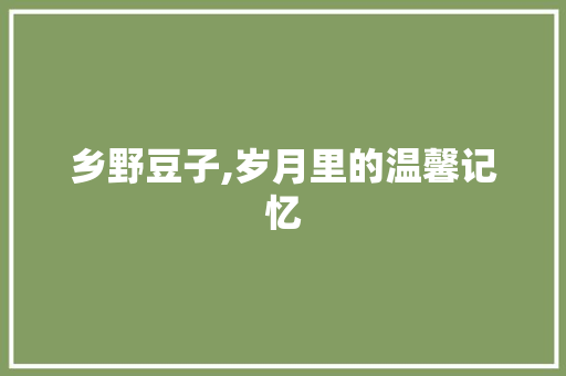 乡野豆子,岁月里的温馨记忆