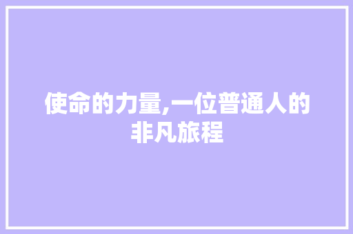 使命的力量,一位普通人的非凡旅程